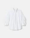 Lafayette 148 Organic Cotton Poplin Ruched Sleeve Shirt In White