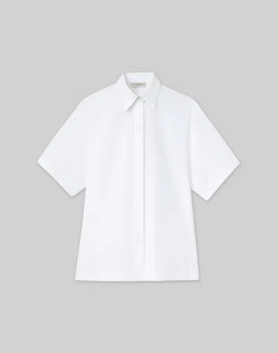 Lafayette 148 Organic Cotton Poplin Short Sleeve Shirt In White