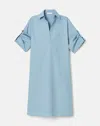 Lafayette 148 Organic Cotton Poplin Tab Sleeve Popover Dress In Paper Blue