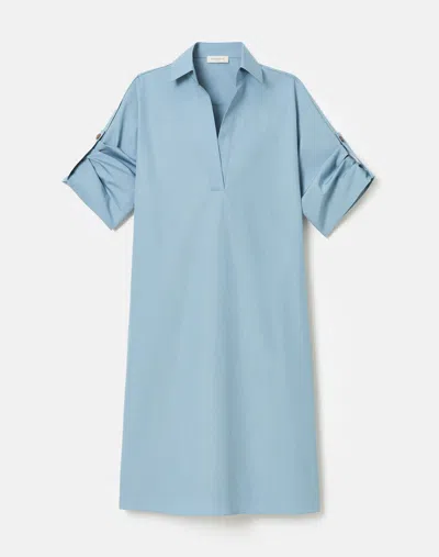 Lafayette 148 Organic Cotton Poplin Tab Sleeve Popover Dress In Paper Blue