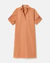Lafayette 148 Organic Cotton Poplin Tab Sleeve Popover Dress In Red Ochre