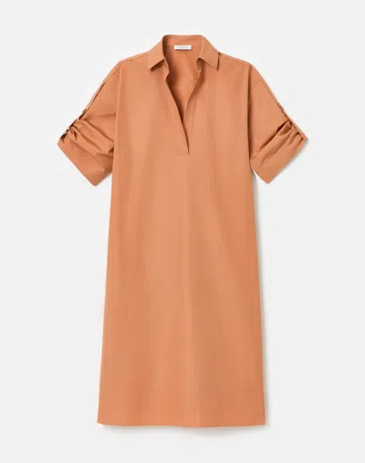 Lafayette 148 Organic Cotton Poplin Tab Sleeve Popover Dress In Red Ochre