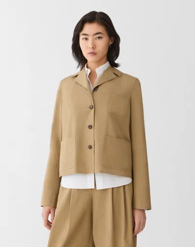 Lafayette 148 New York Patch Pocket Organic Cotton Poplin Jacket In Brown