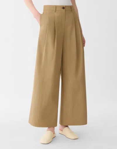 Lafayette 148 New York Park Pleated Organic Cotton Poplin Wide Leg Ankle Pants In Brown
