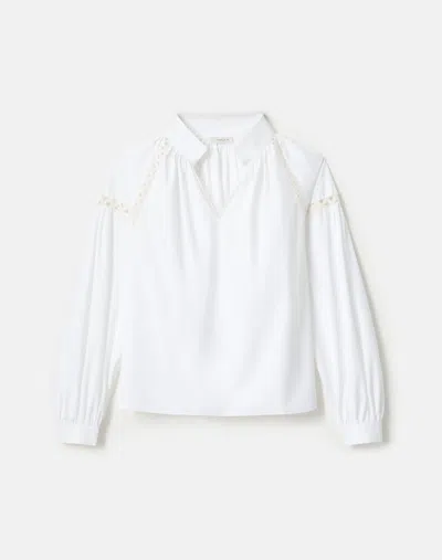 Lafayette 148 Soutache-trim Organic Cotton Poplin Blouse In White