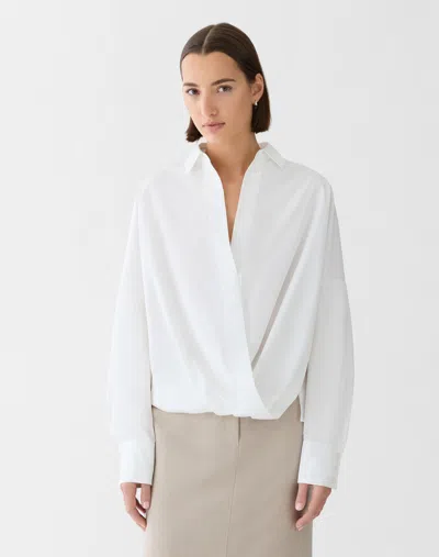 Lafayette 148 Organic Cotton Popover Wrap Shirt In White