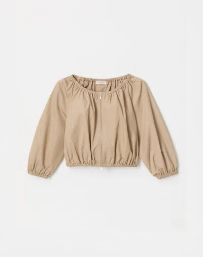 Lafayette 148 Organic Cotton Zip Front Cropped Short Jacket In Clay