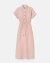 Lafayette 148 Organic Linen Claudine Collar Drawstring Dress In Pastel Pink Melange