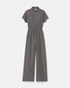 Lafayette 148 Organic Linen Claudine Collar Drawstring  Jumpsuit In Carbon Melange