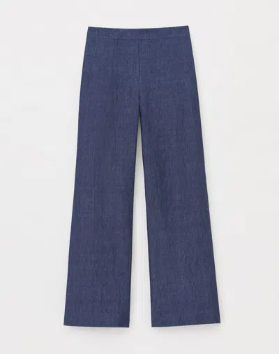 Lafayette 148 Organic Linen Columbus Cropped Pant In Blue