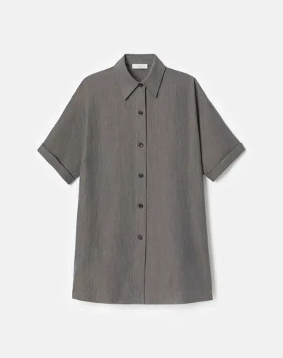 Lafayette 148 Organic Linen Drop Shoulder Oversized Shirt In Carbon Melange