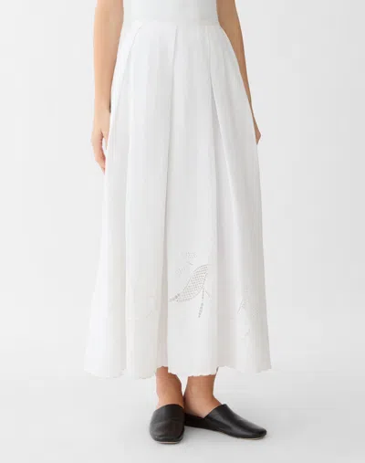 Lafayette 148 Organic Linen Embroidered Cutout Maxi Skirt In White