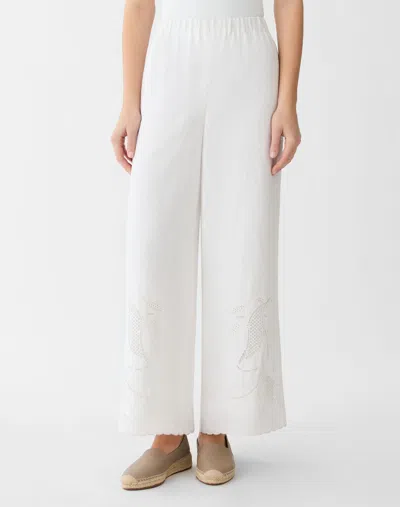 Lafayette 148 Organic Linen Embroidered Cutout Wide Leg Pant In Multi