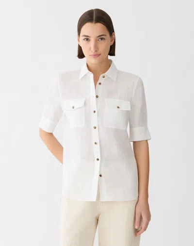 Lafayette 148 Organic Linen Patch Pocket Short Sleeve Shirt In Multi