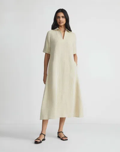 Lafayette 148 Organic Linen Short Sleeve Popover Dress In Multi