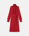 Lafayette 148 Organic Silk Georgette Belted Tuxedo Dress In Red