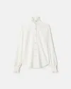 Lafayette 148 Organic Silk Georgette Crystal Button Ruffle Blouse In White