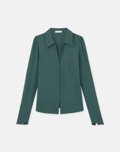 Lafayette 148 Organic Silk Georgette Puff Sleeve Blouse In Deep Malachite