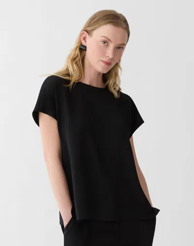 Lafayette 148 Organic Silk Georgette Short Sleeve Blouse In Black