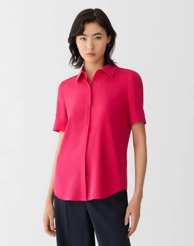 Lafayette 148 Organic Silk Georgette Short Sleeve Button Blouse In Pink