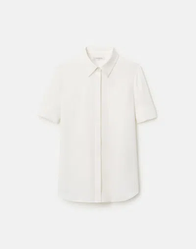 Lafayette 148 Organic Silk Georgette Short Sleeve Button Blouse In White