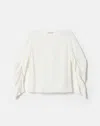 Lafayette 148 Organic Silk Georgette Split Ruched Sleeve Blouse In White