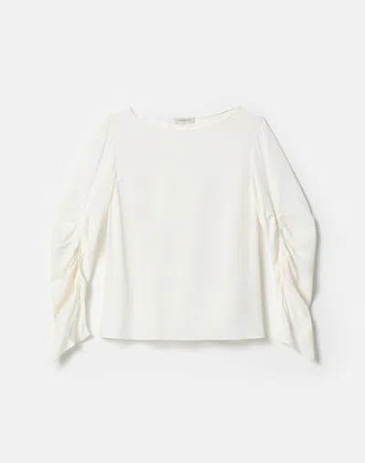 Lafayette 148 Organic Silk Georgette Split Ruched Sleeve Blouse In White