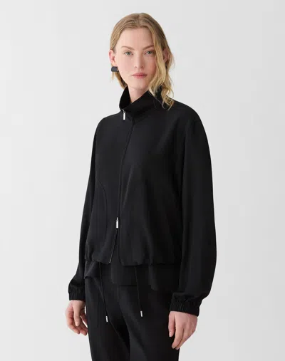 Lafayette 148 New York Stretch Organic Silk Georgette Bomber Jacket In Black