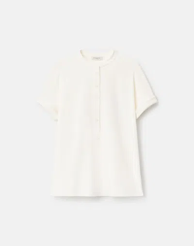 Lafayette 148 Organic Silk Short Sleeve Henley Blouse In White