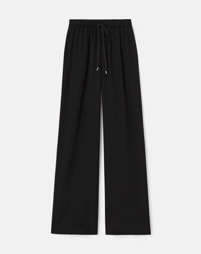 Lafayette 148 Organic Silk Stretch Drawstring Wide Leg Pants In Black