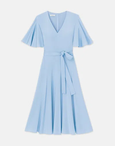 Lafayette 148 Organic Silk Stretch Georgette Flutter Sleeve Dress In Blue Oasis
