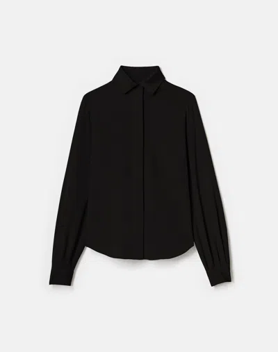 Lafayette 148 Organic Silk Stretch Georgette Pleated Back Blouse In Black