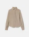 Lafayette 148 Organic Silk Stretch Georgette Pleated Back Blouse In Brown