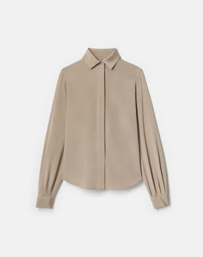 Lafayette 148 Organic Silk Stretch Georgette Pleated Back Blouse In Brown