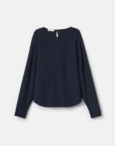 Lafayette 148 Organic Silk Stretch Georgette Pleated Shoulder Blouse In Blue