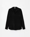 Lafayette 148 Organic Silk Stretch Georgette Pocket Popover Blouse In Black