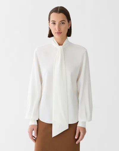 Lafayette 148 Organic Silk Stretch Georgette Tie Neck Blouse In White