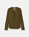 Lafayette 148 Organic Silk Stretch Georgette V Neck Blouse In Green