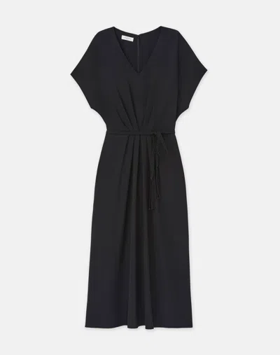 Lafayette 148 Organic Silk Stretch Georgette V-neck Dress In Black