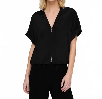 Lafayette 148 Organic Silk Stretch Georgette Zip Front Blouse In Black