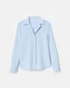 Lafayette 148 Organic Stretch Silk Collared Long Sleeve Blouse In Blue