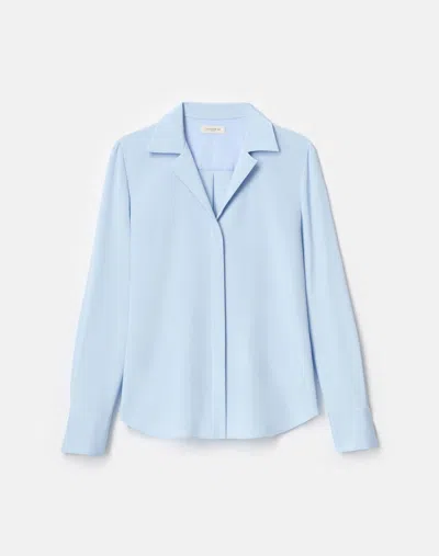 Lafayette 148 Organic Stretch Silk Collared Long Sleeve Blouse In Blue