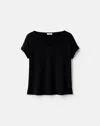 Lafayette 148 Organic Stretch Silk V Neck Short Sleeve Blouse In Black