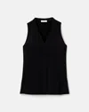 Lafayette 148 Organic Stretch Silk V Neck Sleeveless Blouse In Black