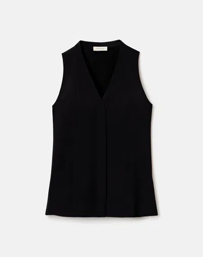 Lafayette 148 Organic Stretch Silk V Neck Sleeveless Blouse In Black