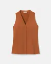 Lafayette 148 Organic Stretch Silk V Neck Sleeveless Blouse In Red Tile