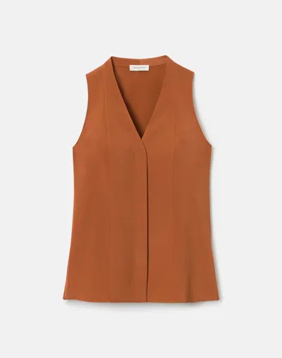 Lafayette 148 Organic Stretch Silk V Neck Sleeveless Blouse In Red Tile