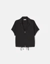 Lafayette 148 Organic Stretch Silk Zip Front Short Sleeve Blouse In Black