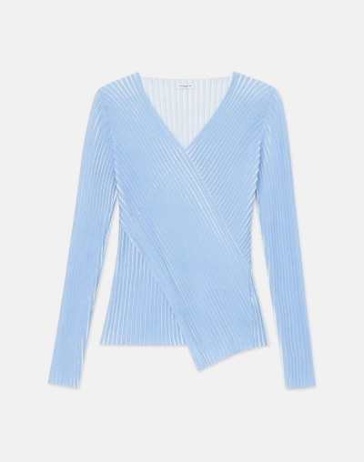 Lafayette 148 Overprint Finespun Voile Pleat Stitch Crossover Sweater In Blue