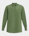 Lafayette 148 Oversized Button-down Cotton Boyfriend Shirt In Green